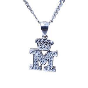 Genuine 925 Sterling Silver Initial  Pendant M  Necklace Men's Women's Jewelry